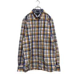 TOMMY HILFIGER 長袖 チェックシャツ L ブルー ホワイト オレンジ トミーヒルフィガー ボタンダウン ロゴ 古着卸 アメリカ仕入 a604-5102