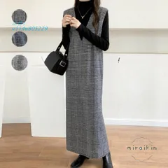 ジャンパースカート ワンピース 秋 冬 ロング丈 Vネック ノースリブ チェック柄 カジュアル オフェス ラシャジャンパースカ 30代40代50代 フォーマル 通勤 通学 vii4w805229