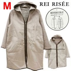 新品 M ★ コストコ REI RISEE レディース リバーシブル エコムートン コート フード付き ベージュ ボア ファー フェイクムートン ムートン風 エコスエード レイリーゼ ロング ジップアップ パーカー フーディ ふわふわ もこもこ アウター