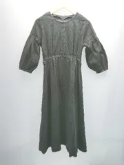 ◇ natural couture バックジップ ウエスト切替 かわいい 長袖 ロング丈 ワンピース サイズF ブラック レディース E  【1308160020425】