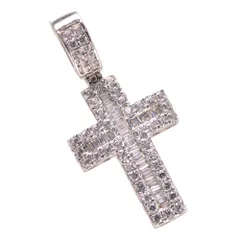 ペンダントトップ メンズ 18金 K18 18K ホワイトゴールド クロス バゲットカット ダイヤモンド 十字架 ペンダントヘッド 男性用 メンズペンダントトップ ネックレスヘッド 【アクセサリーマート/メルカリShops店】