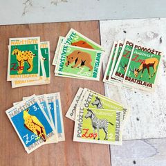 451・【在庫1点限り】マッチラベル　チェコ　アニマル　5柄×4枚　計20枚　1961年頃　　レア　アンティーク　ラベルシート 切手趣味週間　コレクション　海外ヴィンテージ　蚤の市　海外アンティーク　図鑑　コレクション　ラベル　海外紙物　チェコ