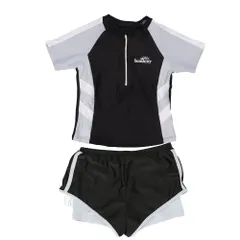 ☆ ブラック×半ズボン ☆ 4XL ☆ キッズ 水着 2点セット pk32003 キッズ 水着 セパレート 女の子 肩出し 半袖 スカート スイムウェア キッズ水着 ラッシュガード UV対策 日焼け防止 練習用 女の子用 おしゃれ スイミング レジャー