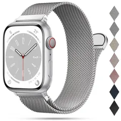 【在庫セール】38mm 40mm アップルウォッチバンド 41mm 42mm 44mm 45mm 46mm 49mm コンパチブル コンパチブル Apple Watch バンド ステンレス マグネット ベルト 通気 長さ調節 [OULUOQI] 男女兼用 メッ