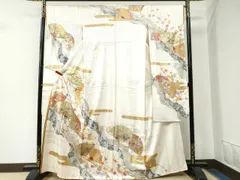 平和屋着物●ブライダルファッションデザイナー・桂由美　振袖　十二単風　道長檜扇鳳凰草花文　金彩　正絹　逸品　CAAW7569yc