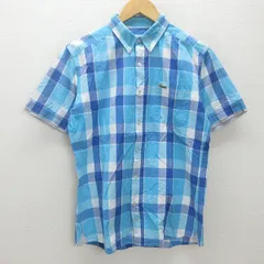 G■ラコステ/LACOSTE SPORTS 半袖BDシャツ/チェック柄【39】青系/men's/93【中古】■
