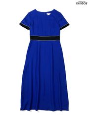 古着 Talbots タルボット アメリカ製 無地 リネン ロング丈 半袖 ワンピース 青 (otu2507059)