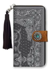 iPhone14ProMax ケース 手帳型 アイフォン14 プロマックス スマホケース フリンジ ストラップ付 コンチョ ペイズリー柄 バンダナ柄 レッド ネイビー ブラック カッコイイ  男性 メンズ カラー08