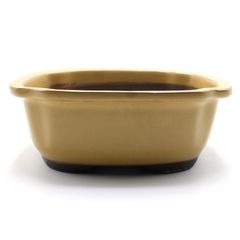 【未使用】盆栽鉢 7号 木瓜鉢 モッコ鉢 黄土色 黄釉 瀬戸焼 陶器 深め 大型 中型 雑木 松柏 約23.5センチ 植木鉢 苔 うめきち盆栽用品店