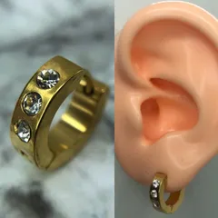 【新品】ピアス 18g ゴールド フープ スリーポイント ジルコニア 片耳メンズ
