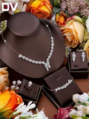 ジュエリー レディース セット 5点セット ストレッチジュエリー - キュービックジルコニア ロジウムメッキ ラグジュアリーネックレス、ブレスレット、ピアス、オープンリング、エレガントなジュエリーセット レディース