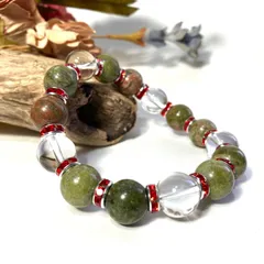 ユナカイト&水晶 パワーストーン ブレスレット 天然石 12mm  （レッド）メンズ・レディース　男性 [j]・女性　数珠ブレス　開運 [j]