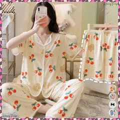 送料無料 レディース 可愛い パジャマ 3点セット 半袖 柄ルームウェア 上下セット 韓国 ショートパンツ 涼しい ロングパンツ 部屋着 セットアップ 入院 パジャマ前開き ラウンジウェア 夏 寝巻き レディース パジャマ 女 夏用