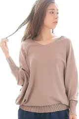 Sakoiyu(サコイユ) ドルマン ニット Vネック トップス ゆったり セーター レディース( グレーベージュ,  M-L)