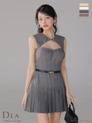 グレー[DE3398-GY-2508]XSサイズあり【DEA./ディア】バストカット/ ベルト/ フィンプリーツ/ セミフレア/ ミニドレス/ キャバドレス