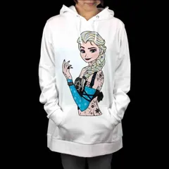 オリジナル パーカー ビッグ プリント アナと雪の女王 エルサ タトゥー ゴシックファッション パーカー S M L XL タイト ジャスト 大きい ビッグ オーバーサイズ メンズ レディース ユニセックス ピンククリーム
