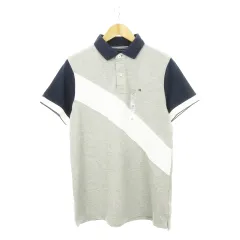 トミーヒルフィガー TOMMY HILFIGER ポロシャツ 半袖 ロゴ刺繍 切り替え 鹿の子 M グレー 紺 ネイビー C887869977 004 /AH16 ■GY18