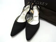■美品■ FOXEY BOUTIQUE フォクシーブティック サテン バックストラップ ヒール 表記サイズ 36 (約23cm) 靴 ブラック系 DJ8221