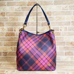 極美品 ヴィヴィアンウエストウッド ☆ オーブ チェック柄 A4OK セミショルダーバッグ ピンク系 イタリア製 底鋲付き Vivienne Westwood