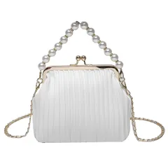 HARGIO がま口 バッグ ショルダーバッグ レディース がま口バッグ 小さめ 浴衣 結婚式 パーティー ドレス 黒 白 ブラック ホワイト レザー調 パール 斜めがけ がまぐち ショルダー がま口ショルダーバッグ シンプル おしゃれ 肩掛けバ [ホワイト]