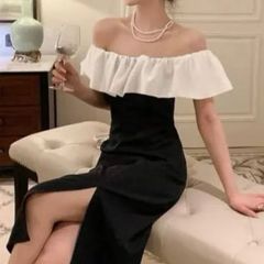 【特別な日に】オフショルドレス オフショルワンピ フリル襟 ロングワンピース セクシー キャバ嬢 ドレス  結婚式お呼ばれ クラブ 着やせ フィット 韓国 レディース ワンピース セクシー 韓国ファッション 二次会 デート バストアップ パーティー フォーマル