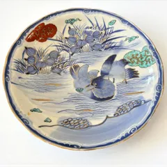 六角形陶磁器皿 花と鳥の模様　古伊万里　有田焼　アンティーク 231 錦手 花 鶴 古伊万里 伊万里焼 骨董 アンティーク 大膾皿