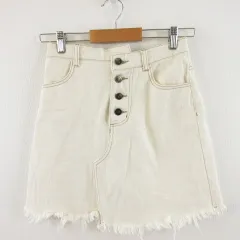ヘザー Heather ミニスカート デニム ボタンフライ フリンジ オフホワイト 白 M *A608