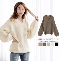 JULIA BOUTIQUE Vネックざっくり編みローゲージニット・チュニック