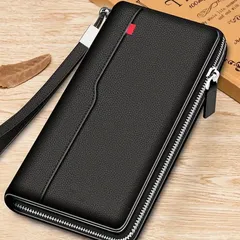 長財布 革財布 レザー メンズ 財布 カード20枚以上 ラウンドファスナー ビジネス シンプル 二つ折り 小銭入れ ミニ財布 コンパクト L字 プレゼント ギフト 使いやすい ファスナー 紳士用  カードケース 大容量 携帯電話 収納  ブラック