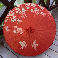 傘 和傘 赤 レッド 花と蝶 晴雨兼用 和風傘 かさ 木製 雨傘 和風