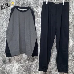 新品<!-利用不可文字-!><!-利用不可文字-!> ユニクロ UNIQLO スウェットセット ルームウェア パジャマ 長袖 長ズボン メンズ【XL】黒×グレー