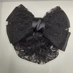 ●97 SHC⑲　 サテン リボン 　 レース柄リボン　レース柄入りネット付き  　ソフトクリップ  　ブラック　バレッタ  　ヘアアクセ  　お団子カバー  　まとめ髪  　おしゃれ
