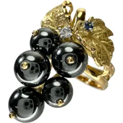 13号 【NOBUKO ISHIKAWA/石川暢子】アズタイム ブドウモチーフ ダイヤモンド サファイア ヘマタイト リング・指輪 K18ゴールド 18金  8.2g レディース 【中古】【真子質店】【BL】