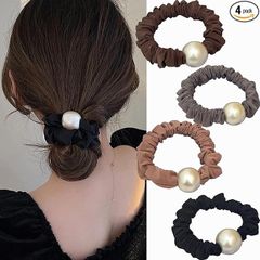 4個セット ヘアゴム シュシュ パール ，BetterJonny ヘアゴム おしゃれ 跡がつかないヘアゴム パール シュシュ ヘアゴム 大人 シルク ヘアアクセサリー 美髪シュシュ ヘアアレンジ ファッション