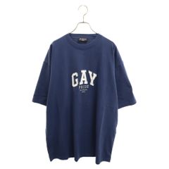 BALENCIAGA (バレンシアガ) GAY PRIDE 2021 フロントロゴ刺繍半袖Tシャツ ネイビー 651795 TLV93