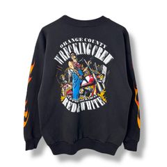 90s ORANGE COUNTY BIker Print Sweat 【M】 90年代 ファイヤー プリント バイク スウェット クルーネック ブラック