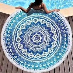 ビーチマット　エスニック柄　大判　厚手 バスタオル  ブルー
