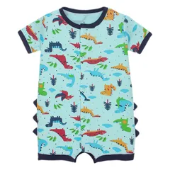 ベビー 男の子柄 半袖 ロンパース 前開き コットン 60 70 80 90 【rpb-146 恐竜】