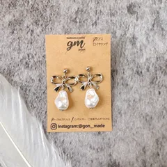 リボン淡水パールピアス［サージカルステンレス］※イヤリング変更可能