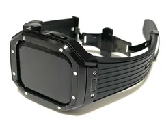 ブラックD新作 メタル ラバー カスタム apple watch ケースカバー　45mm 44mm用 ベルト　バンド　アップルウォッチ　
