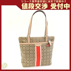  コーチ トートバッグ ミニシグネチャー ストライプ 中古