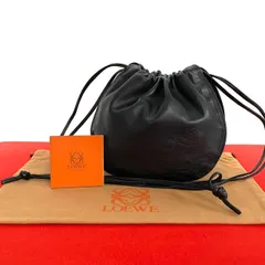 極 美品 希少品 LOEWE ロエベ ヴィンテージ アナグラム ロゴ ナッパ レザー 本革 ミニ ショルダーバッグ 巾着 サコッシュ ブラック 49041