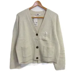 ユニクロ スフレヤーンショートカーディガン トップス 長袖 Vネック 未使用品 レディース Mサイズ オフホワイト UNIQLO