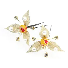 髪飾り 成人式 振袖 前撮り 袴 花 2点セット 黄色 白 ゴールド ピンク ちりめん 玉 玉飾り 玉かざり かんざし リーフ 葉っぱ No.9-4760