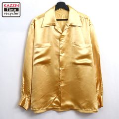 50s vintage 無地 オープンカラー サテン 長袖シャツ メンズ XLサイズ相当 ビッグサイズ オーバーサイズ