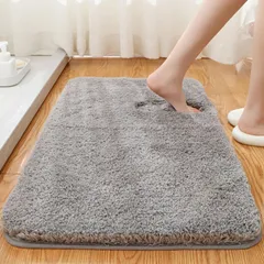 【人気商品】マイクロファイバー マット 40x60cm 足拭き 浴室 滑り止め ソフトタッチ 丸洗い 洗える 洗濯 お風呂マット 台所 脱衣場 吸水 キッチン 速乾 玄関やわらかマット (ライトグレー バスマット 40*60cm)