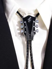 【ループタイ】音符ギター×ブラックシルバー 　ボロタイ　音楽　ネックレス