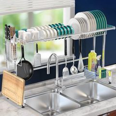 新品 水切りラック シンク上 50~90cm伸縮 ステンレス 食器 水切り つっぱり棚 シンク上のスペースを節約棚 台所用品ホルダ ステンレス キッチン 収納カウンター整理用 食器収納ボックス伸縮式 組み立て簡単 まな板スタンド・箸/包丁置き付き…