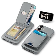 【新着商品】ケース PUレザー 折畳式カードケース付き 対応 アイフォーン16プラスケース 背面カード収納 軽量 薄型 取り外し可能 Plus 磁気吸着 ワイヤレス充電対応 [RFIDブロッキング] 横置きスタンド機能 iPhone16 PU合皮 アイフォン1