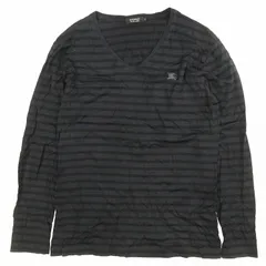 美品 バーバリーブラックレーベル BURBERRY BLACK LABEL ボーダー Vネック Tシャツ カットソー トップス 長袖 コットン サイズ3 紺 ネイビー メンズ/4